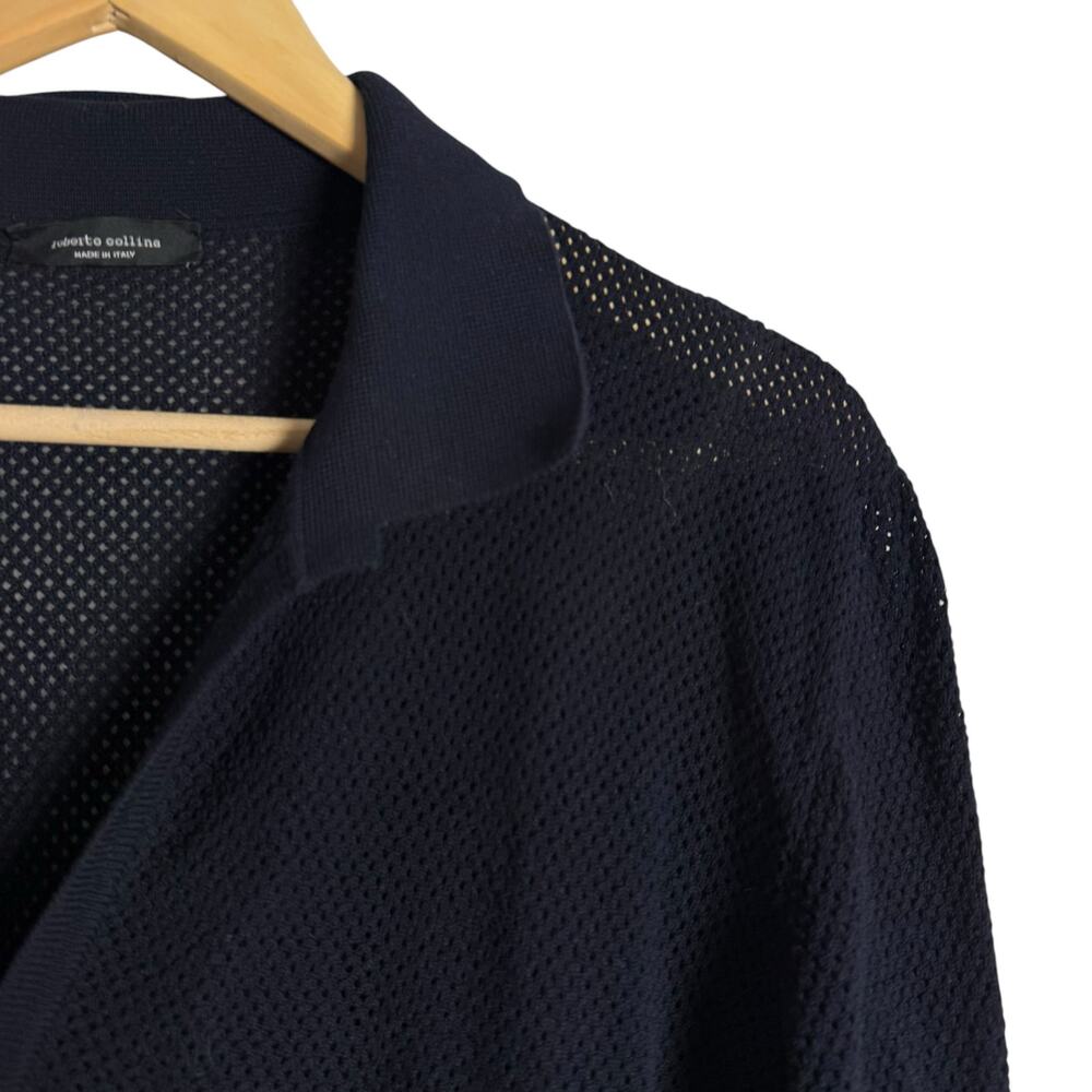 Roberto Collina Italian Navy Blue Perforated Knit Cardigan Sweater Size XL - Picture 5 of 11